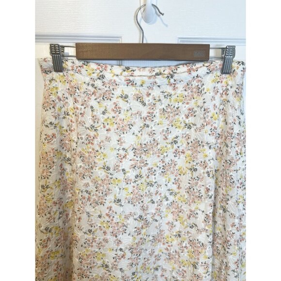 Loft Floral Eyelet Midi Skirt Size 14 Lined Side Zipper Romantic Cottagecore - Picture 5 of 8